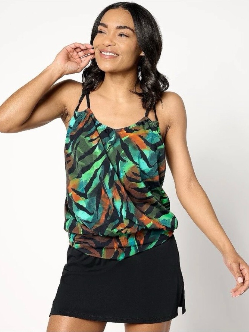 Belle by Kim Gravel Green, Teal & Orange Tankini TOP ONLY